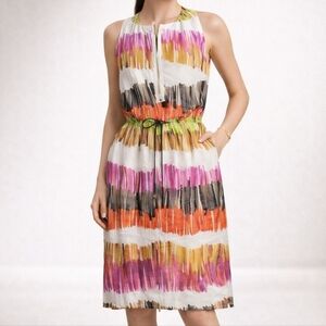 Worth New York Abstract Brushstroke Linen Sleeveless Midi Dress Size 2